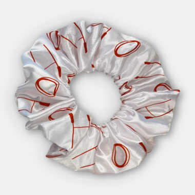 Rugby Scrunchie in White and Red Hair Accessory