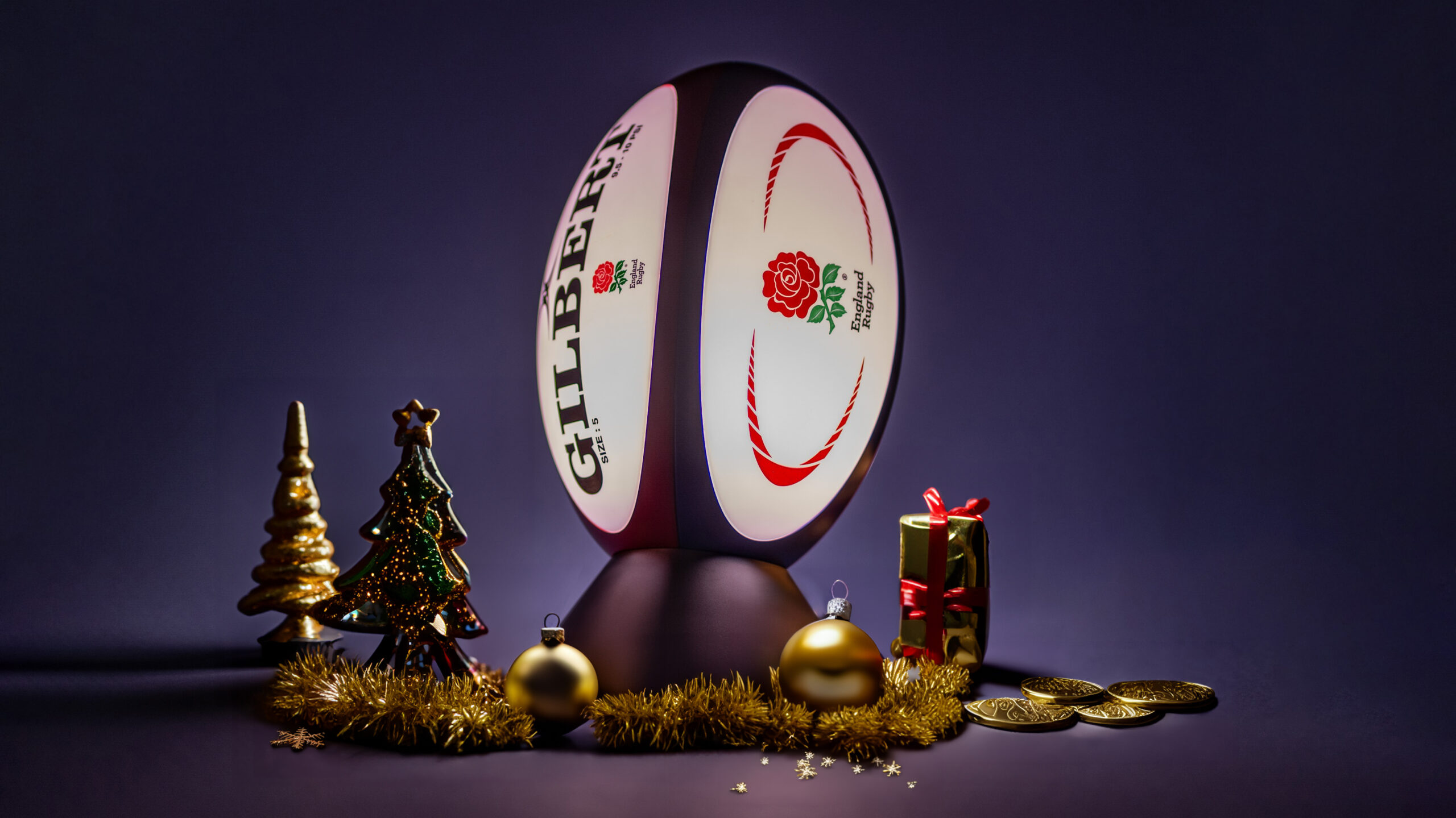 Rugby Ball Light Christmas Gift - A Rugby Ball Light displayed as a festive Christmas gift